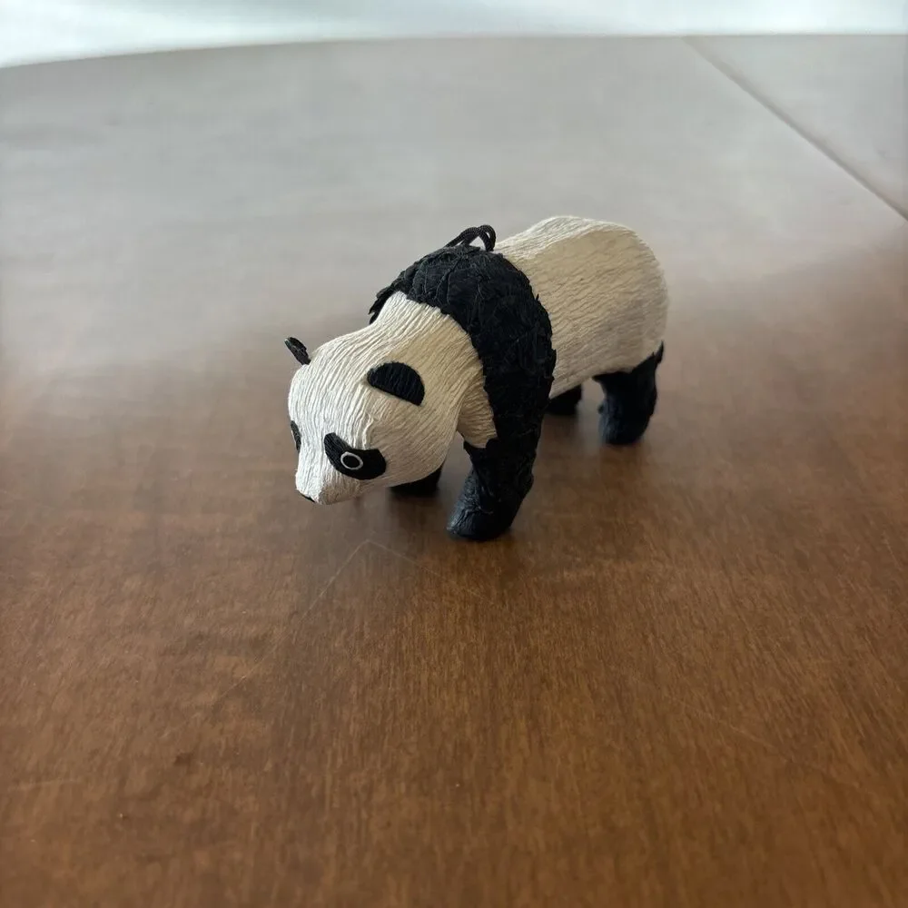 Vintage Panda Bear Pier 1 Hand Made Paper Mache Ornament with String 3-1/4